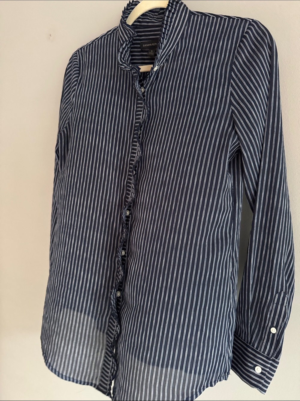 Banana Republic Navy and White pinstripe flowy button down